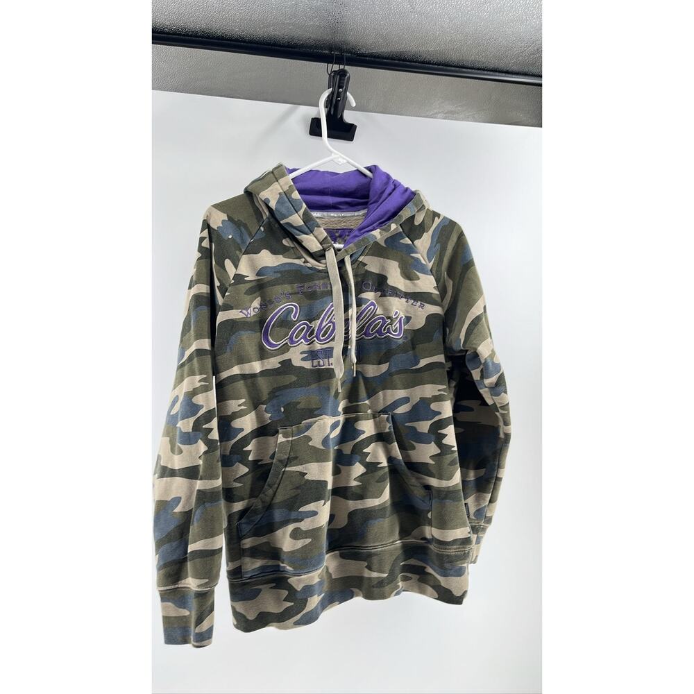 Cabela's Womens Camo Hoodie Pullover Purple Logo Sweatshirt M